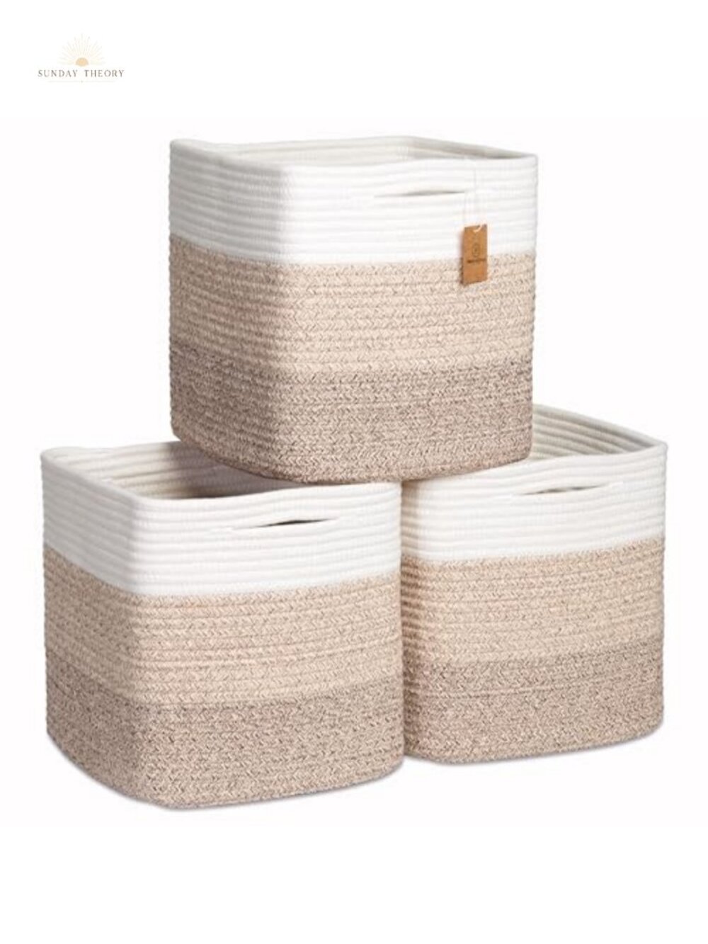 3 Pack Cotton Rope Woven Storage Cubes 11" for Shelves Nursery Toys